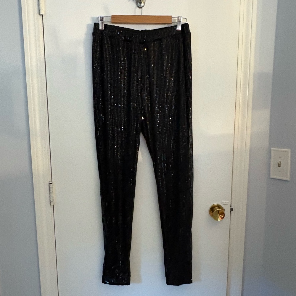 Black Sequin Jogger Pants – Cuffed Ankle, Never Worn.